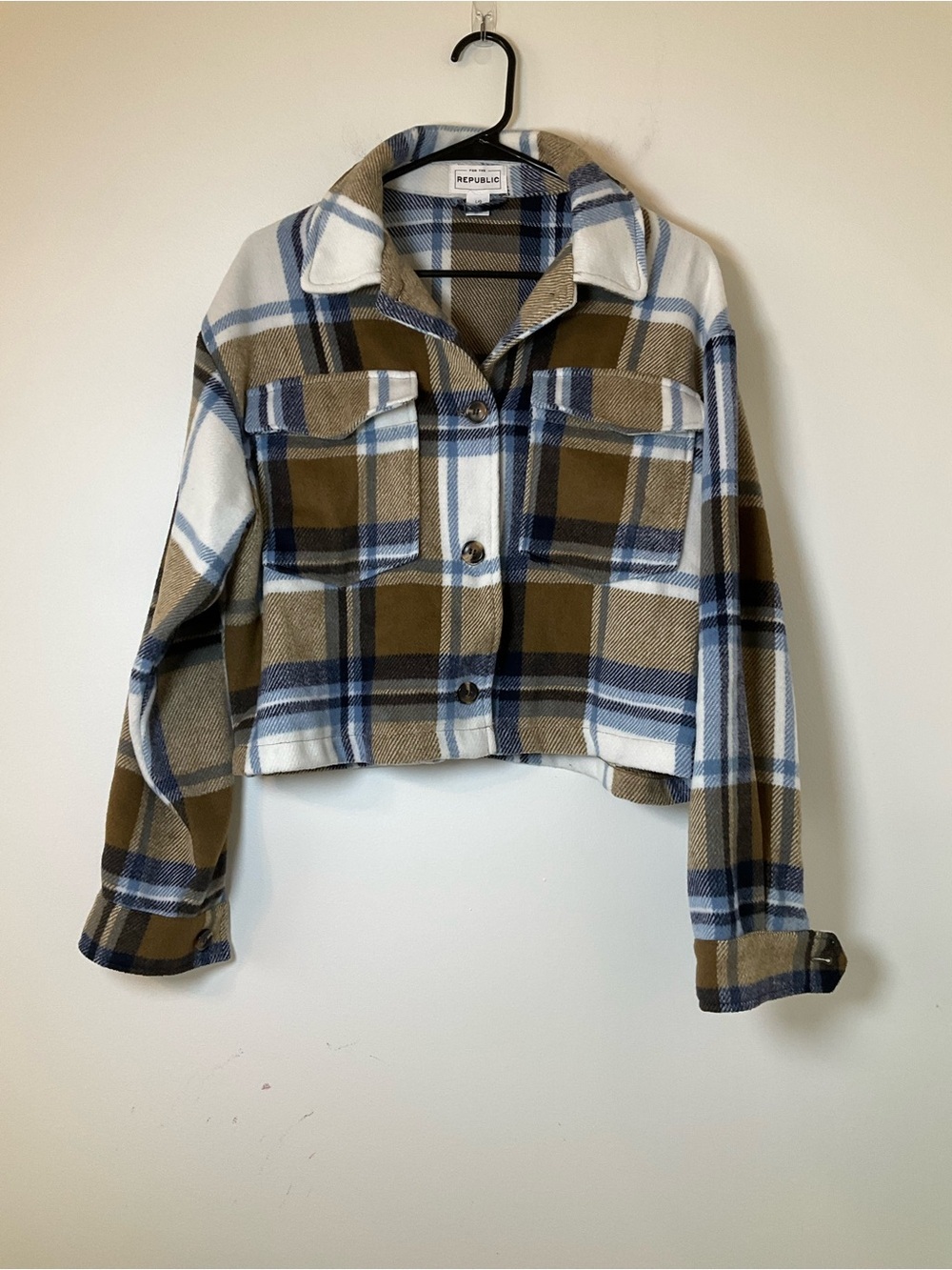 For the Republic Plaid Cropped Shacket Jacket Size Large